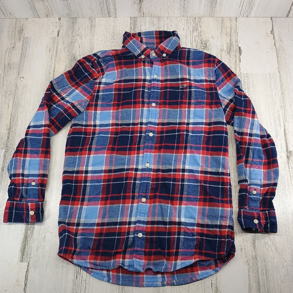 Vineyard Vines Plaid Gingham Classic Fit Tucker Dress Shirt Youth Size Medium